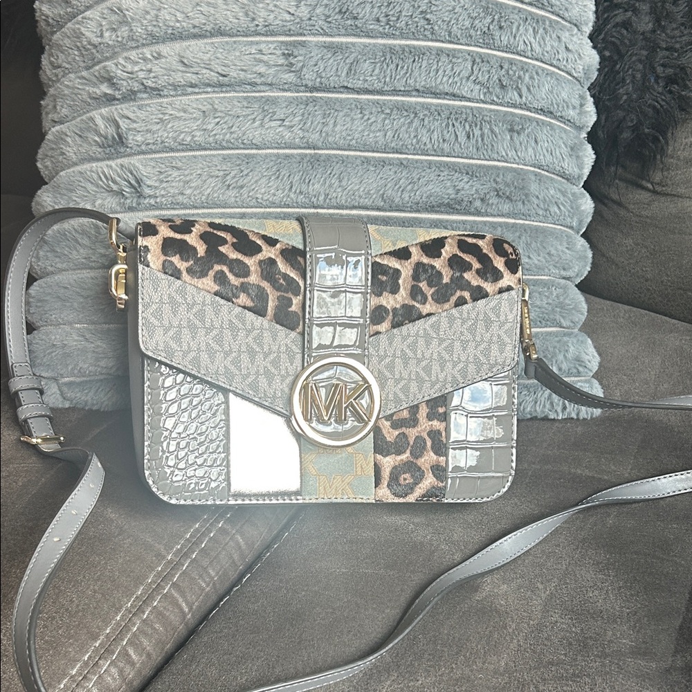Michael Kors Patchwork Leopard and Gray Crossbody Bag